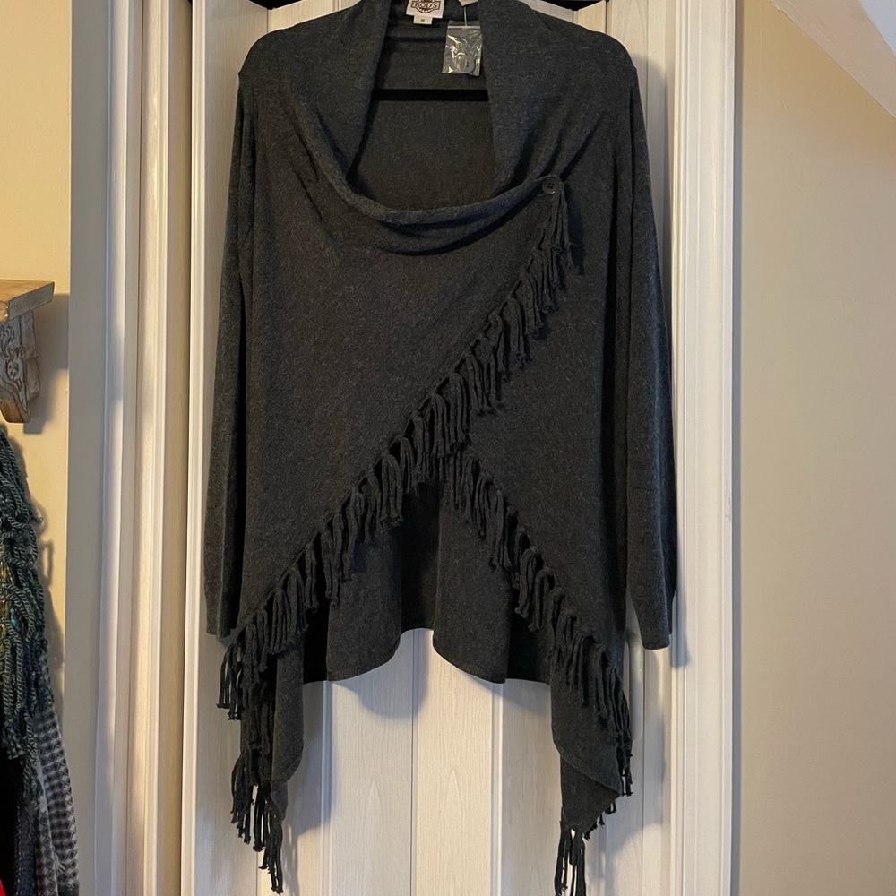 Rod’s Gray Fringe Wrap Sweater NWOT